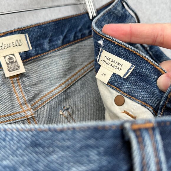 Madewell Womens Brynn Long Short Size 29 Blue Denim Button Fly Raw Hem NWOT - Picture 6 of 13